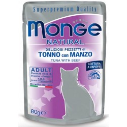 Monge Natural Superpremium in Bustina 80 gr Pezzetti di Tonno con Manzo per Gatto