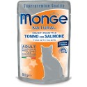 Monge Natural Superpremium in Bustina 80 gr Pezzetti di Tonno con Salmone per Gatto