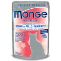 Monge Natural Superpremium in Bustina 80 gr Pezzetti di Tonno con Pollo e Gamberetti per Gatto