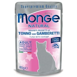 Monge Natural Superpremium in Bustina 80 gr Pezzetti di Tonno con Gamberetti per Gatto