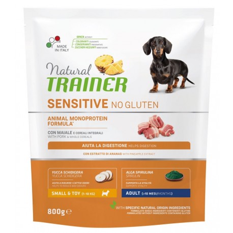 Natural Trainer Sensitive No Gluten Adult Small & Toy con Maiale 800g