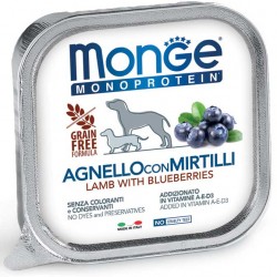 Monge Monoprotein Agnello con Mirtilli Vaschetta 150 gr per Cane