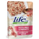 Life Cat Filetti di Pollo con Prosciutto Cibo Umido in Busta 70 gr per Gatto