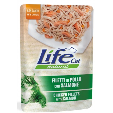 Life Cat Filetti di Pollo con Salmone Cibo Umido in Busta 70 gr per Gatto