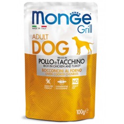 Monge Grill DOG Bocconcini al Forno con Pollo e Tacchino 100 gr Busta Cibo Umido per Cane
