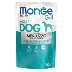 Monge Grill DOG Bocconcini al Forno Ricco in Merluzzo 100 gr Busta Cibo Umido per Cane