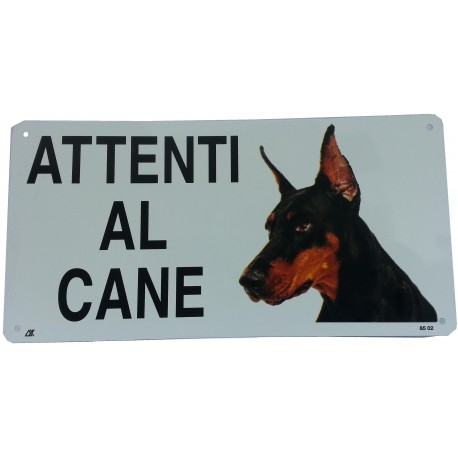 CARTELLA METALLO ATTENTI AL CANE DOBERMAN